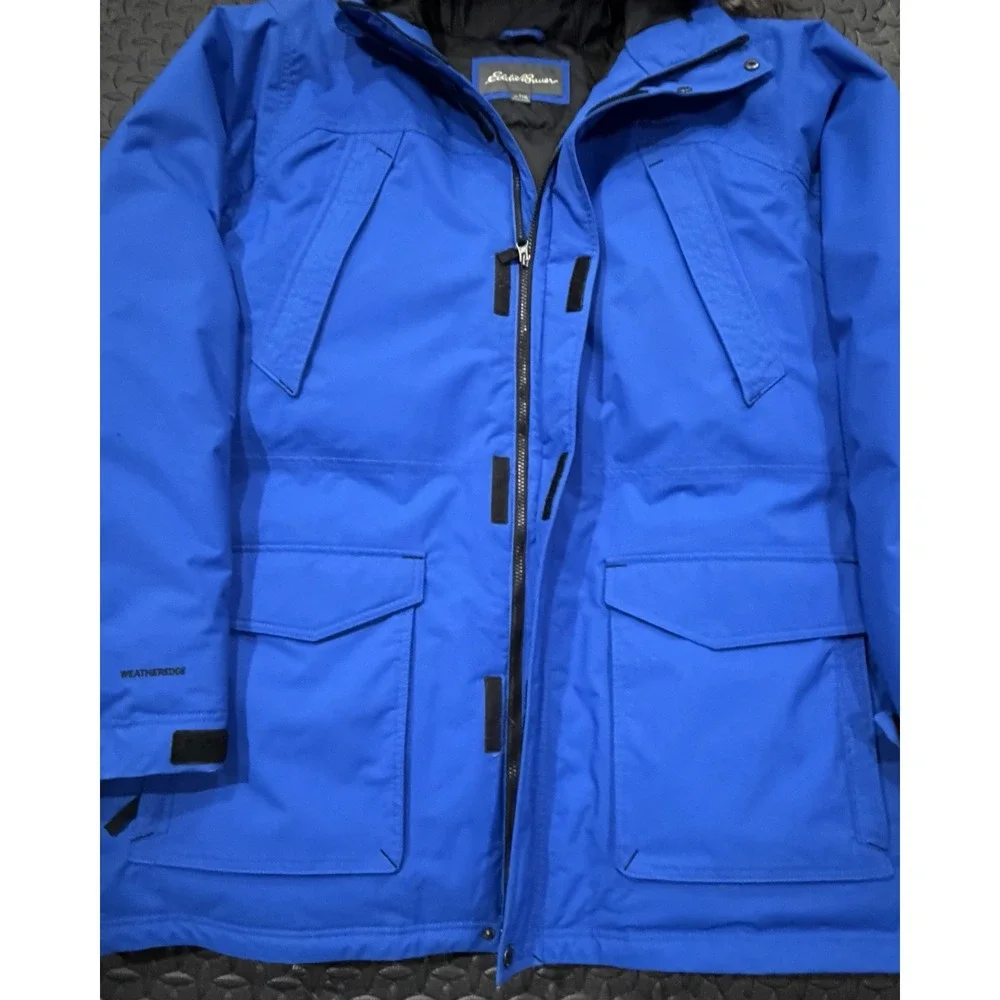 Eddie Bauer Jacket Mens 2XL Tall Blue Parka Down Insulated WeatherEdge Fur Hood